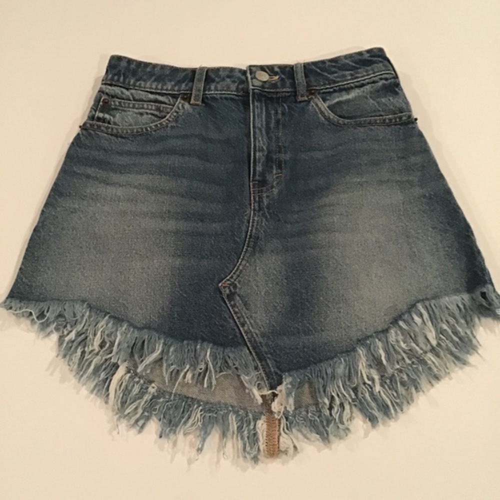 Free People Fringed Denim  Mini Skirt Size 24